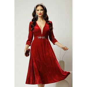 Rochie DY Fashion rosie din catifea cu decolteu adanc si cordon cu aplicatii imagine
