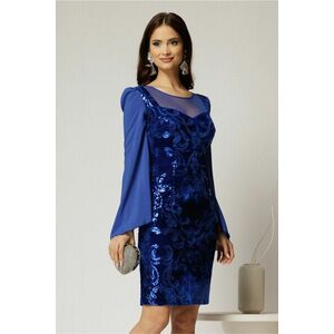 Rochie Daimond eleganta din catifea albastra cu paiete si maneci din voal imagine