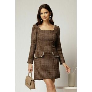 Rochie Bonnie bej din tweed cu lurex si perle imagine