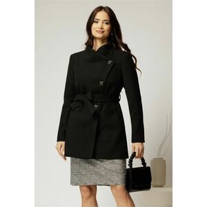 Palton scurt negru din stofa cu nasturi si cordon imagine