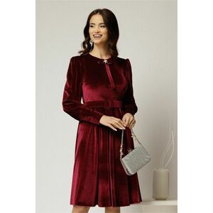 Rochie DY Fashion din catifea bordo cu funda si brosa la guler imagine