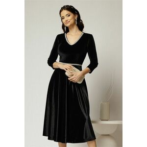Rochie DY Fashion neagra din catifea cu decolteu in V si talia cu perle imagine