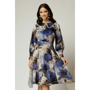 Rochie DY Fashion din catifea cu print albastru si perle la guler imagine