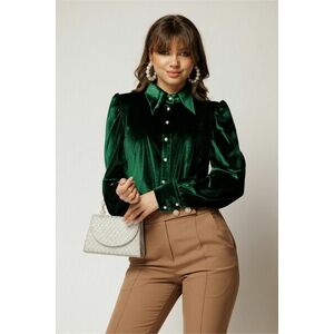 Camasa DY Fashion eleganta din catifea verde cu nasturi perlati imagine