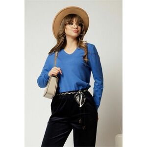 Bluza casual din tricot albastra cu decolteu in V imagine