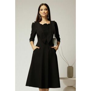 Rochie midi neagra de ocazie cu insertii din dantela la bust si buzunare imagine