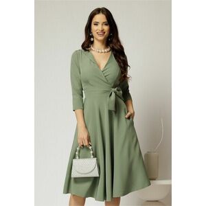 Rochie Dy Fashion verde fistic cu decolteu petrecut si funda maxi imagine