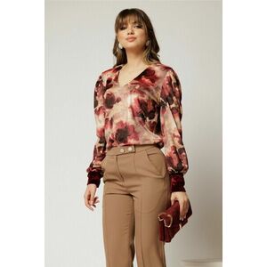 Bluza DY Fashion din catifea cu imprimeu grena si decolteu in V imagine