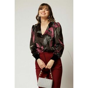 Bluza DY Fashion din catifea cu imprimeu mov si decolteu in V imagine