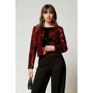 Bolero DY Fashion bordo din catifea cu paiete imagine