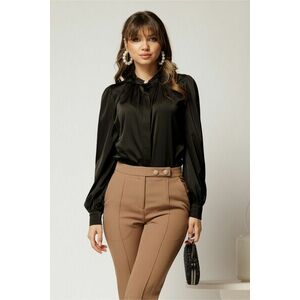 Bluza DY Fashion neagra din satin cu guler tunica si nasture elegant imagine