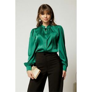 Bluza DY Fashion verde din satin cu guler tunica si nasture elegant imagine