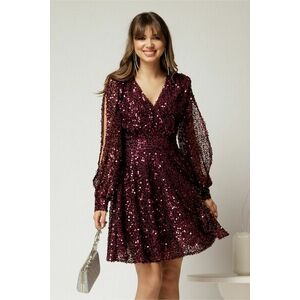 Rochie scurta mov din paiete cu decolteu V si maneci crapate imagine