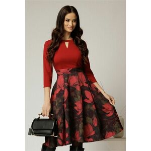Rochie DY Fashion midi bordo cu imprimeu si decupaj la decolteu imagine