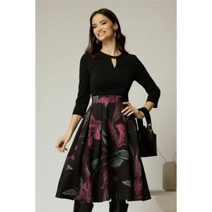 Rochie DY Fashion midi neagra cu imprimeu si decupaj la decolteu imagine