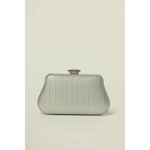 Clutch argintiu cu inchidere metalica decorativa imagine