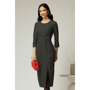 Rochie midi neagra cu buline albe si detaliu pe talie imagine