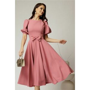 Rochie DY Fashion roz din stofa in clos cu funda in talie imagine