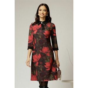 Rochie DY Fashion midi cu imprimeu negru si rosu cu guler tip camasa imagine