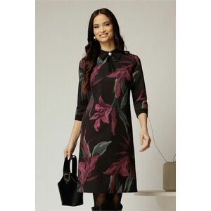 Rochie DY Fashion midi cu imprimeu negru si mov cu guler tip camasa imagine