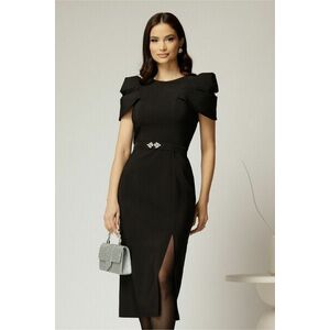 Rochie DY Fashion midi neagra de ocazie cu umeri bufanti si cordon detasabil imagine