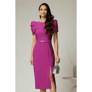 Rochie DY Fashion midi magenta de ocazie cu umeri bufanti si cordon detasabil imagine