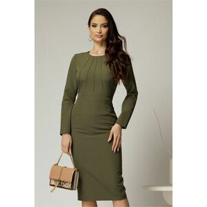 Rochie DY Fashion midi conica kaki office cu nervuri imagine