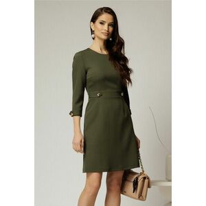 Rochie DY Fashion scurta kaki cu nasturi decorativi pe talie si maneci imagine