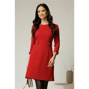 Rochie DY Fashion scurta rosie cu nasturi decorativi pe talie si maneci imagine