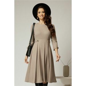 Rochie DY Fashion midi bej din tricot cu nasturi decorativi pe talie imagine
