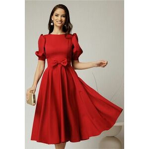 Rochie DY Fashion rosie din stofa in clos cu funda in talie imagine