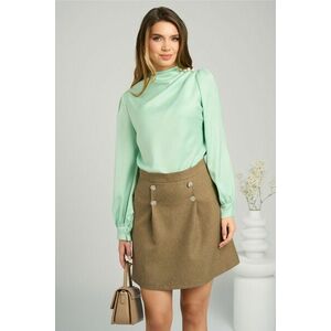 Bluza eleganta din satin verde cu perle si pliuri pe umar imagine