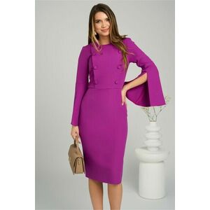 Rochie Moze eleganta din stofa violet cu maneci evazate si nasturi la bust imagine