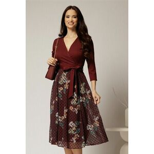 Rochie DY Fashion midi bordo cu decolteu petrecut si fusta din voal imprimat imagine