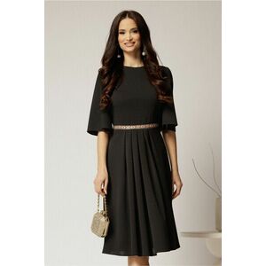 Rochie DY Fashion neagra din crep cu pliuri pe fusta si banda in talie imagine