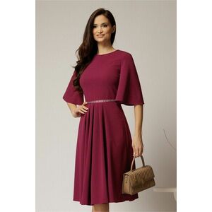 Rochie DY Fashion magenta din crep cu pliuri pe fusta si banda in talie imagine