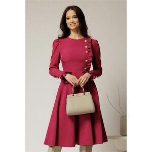 Rochie DY Fashion midi magenta cu nasturi si volanase la bust imagine