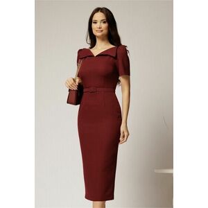 Rochie DY Fashion midi conica bordo cu guler ascutit si curea in talie imagine