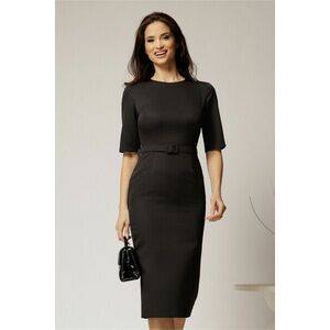 Rochie DY Fashion midi conica neagra cu decolteu rotund si curea in talie imagine