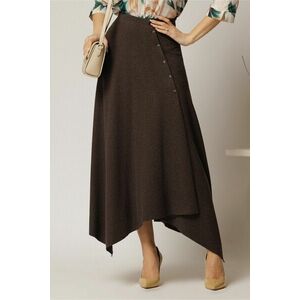 Fusta midi maro din tricot cu nasturi decorativi si amestec de viscoza imagine