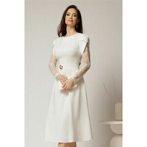 Rochie midi alba cu maneci din dantela si cordon detasabil imagine