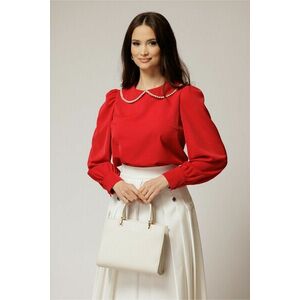 Bluza DY Fashion eleganta din triplu voal rosie cu detalii perlate la guler imagine