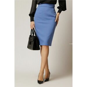 Fusta DY Fashion albastra conica cu nasturi perla la talie imagine