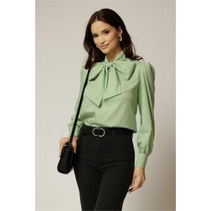 Bluza vernil din poplin cu esarfa tip funda la gat imagine