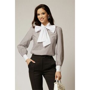 Bluza alba cu dungi negre din poplin cu esarfa tip funda la gat imagine