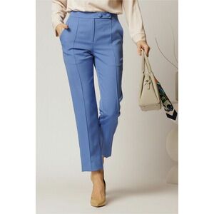 Pantaloni DY Fashion albastri conici din stofa cu nasturi imbracati imagine