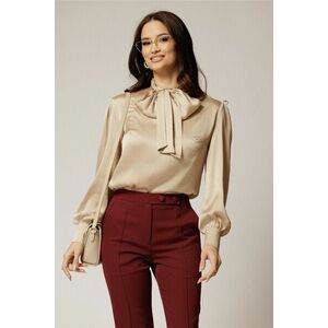 Bluza DY Fashion lejera bej din triplu voal cu guler tip esarfa imagine