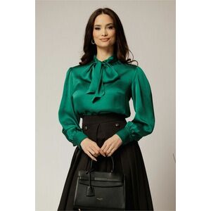 Bluza DY Fashion lejera verde din triplu voal cu guler tip esarfa imagine