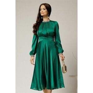 Rochie DY Fashion verde crud din voal cu perle la guler si maneci imagine