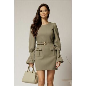 Rochie scurta kaki cu buzunare si nasturi decorativi imagine